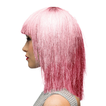 Perruque Rose Dégradée Longue Cheveux Lisses avec Frange