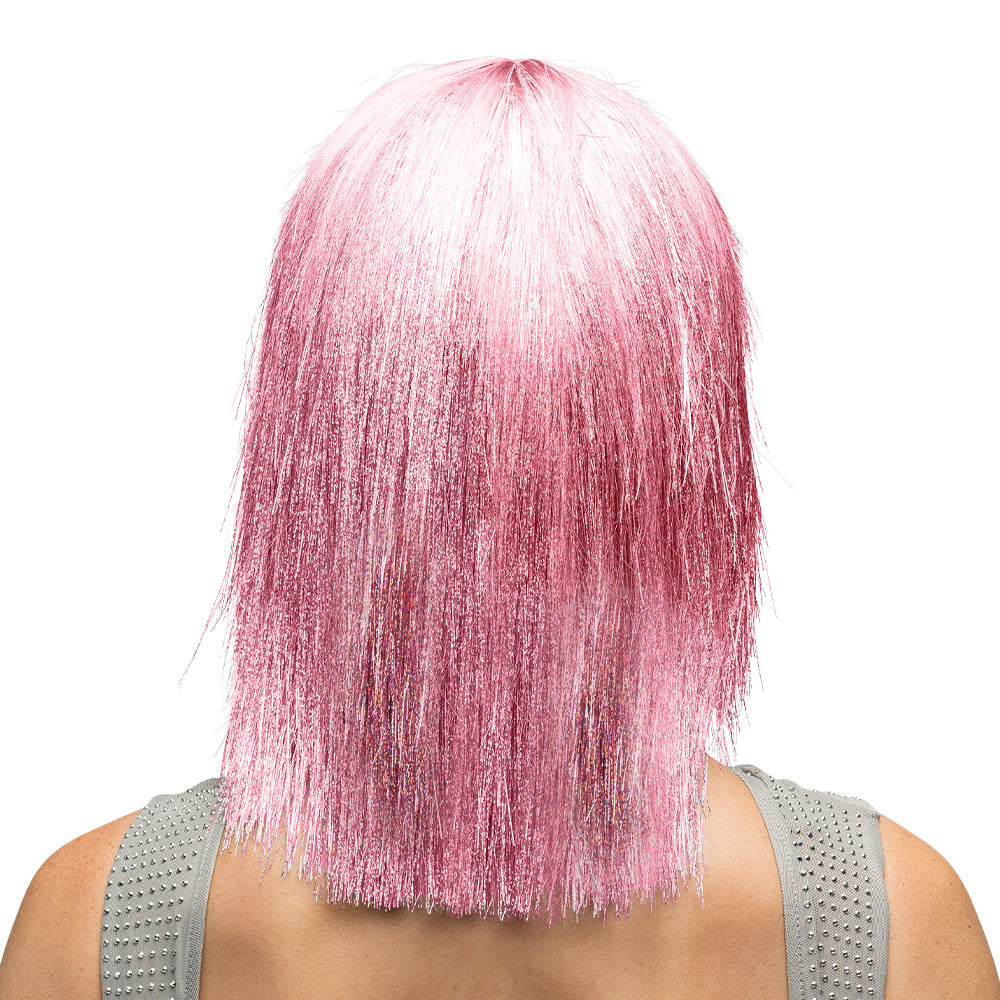 Perruque Rose Dégradée Longue Cheveux Lisses avec Frange