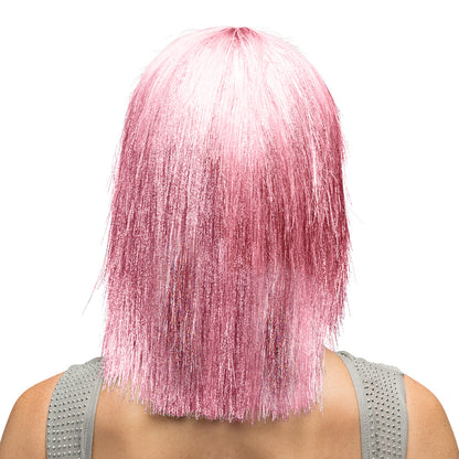 Perruque Rose Dégradée Longue Cheveux Lisses avec Frange