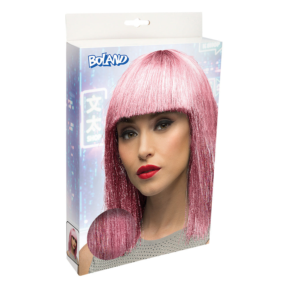Perruque Rose Dégradée Longue Cheveux Lisses avec Frange