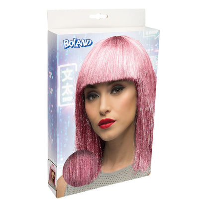 Perruque Rose Dégradée Longue Cheveux Lisses avec Frange