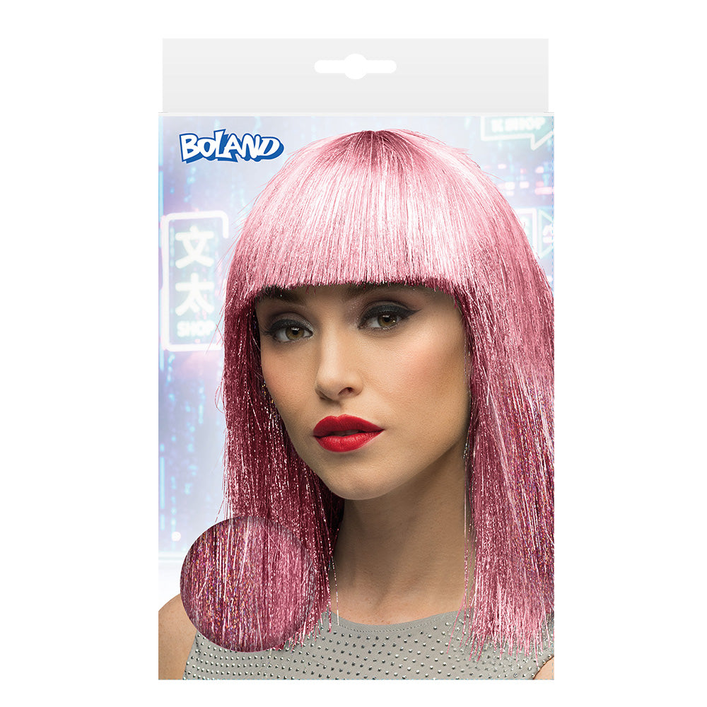 Perruque Rose Dégradée Longue Cheveux Lisses avec Frange