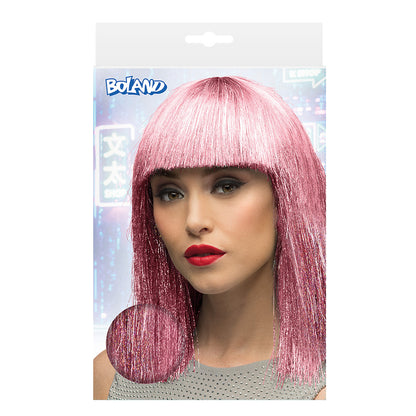Perruque Rose Dégradée Longue Cheveux Lisses avec Frange