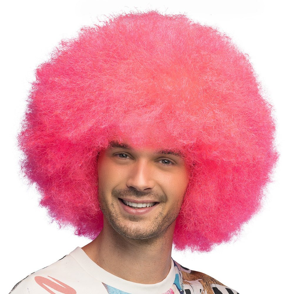 Perruque Afro Géante Rose Fluo UV Blacklight - Déguisement Disco