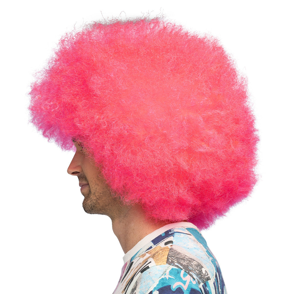 Perruque Afro Géante Rose Fluo UV Blacklight - Déguisement Disco