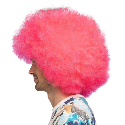 Perruque Afro Géante Rose Fluo UV Blacklight - Déguisement Disco