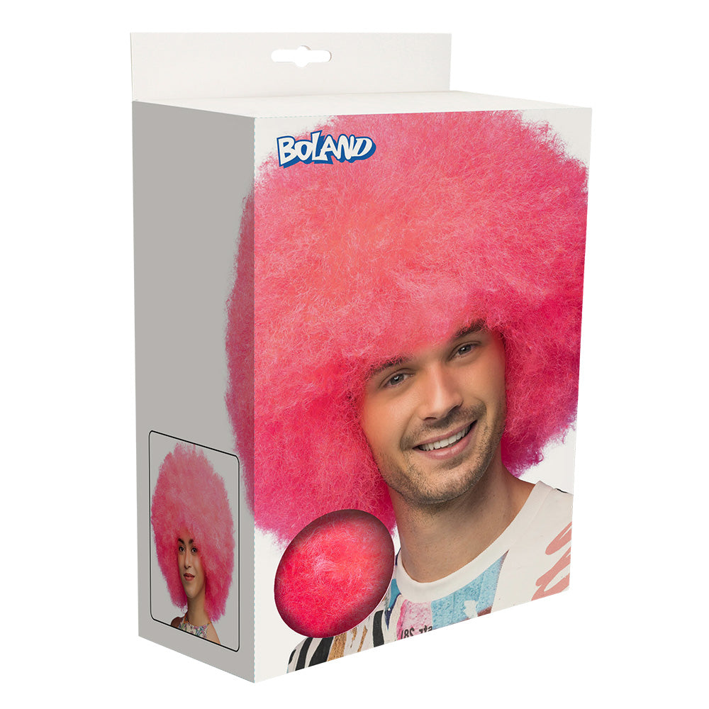 Perruque Afro Géante Rose Fluo UV Blacklight - Déguisement Disco