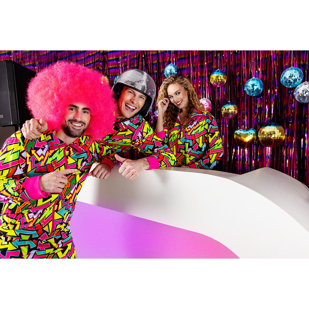 Perruque Afro Géante Rose Fluo UV Blacklight - Déguisement Disco