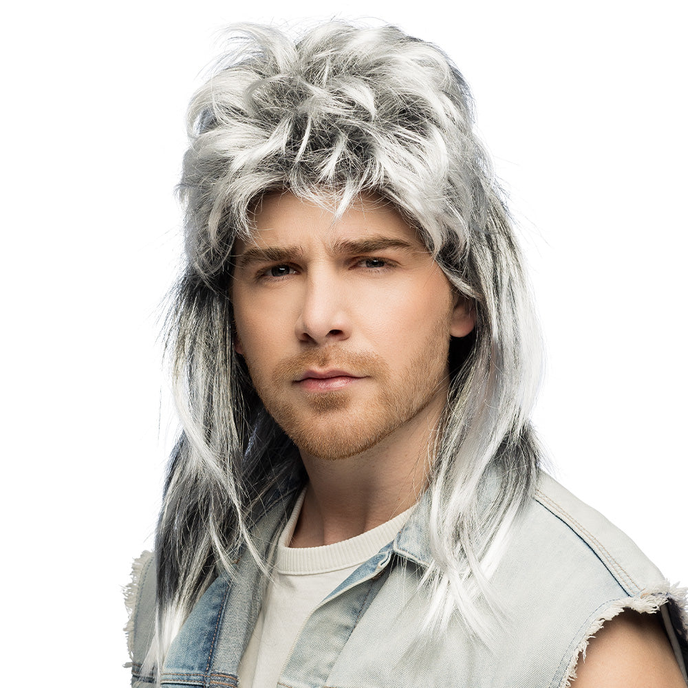 Perruque Cheveux Longs Gris Effet Sauvage - Déguisement Rocker