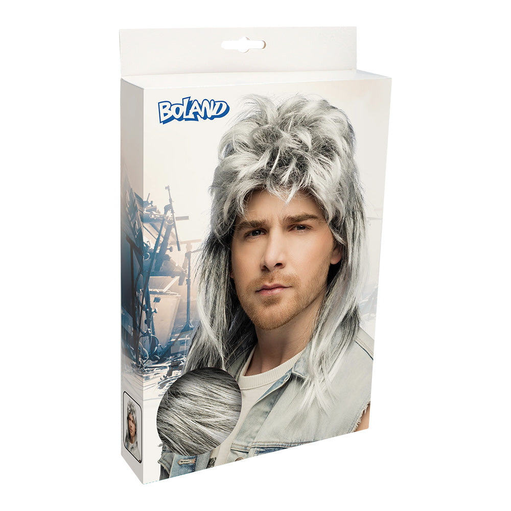 Perruque Cheveux Longs Gris Effet Sauvage - Déguisement Rocker