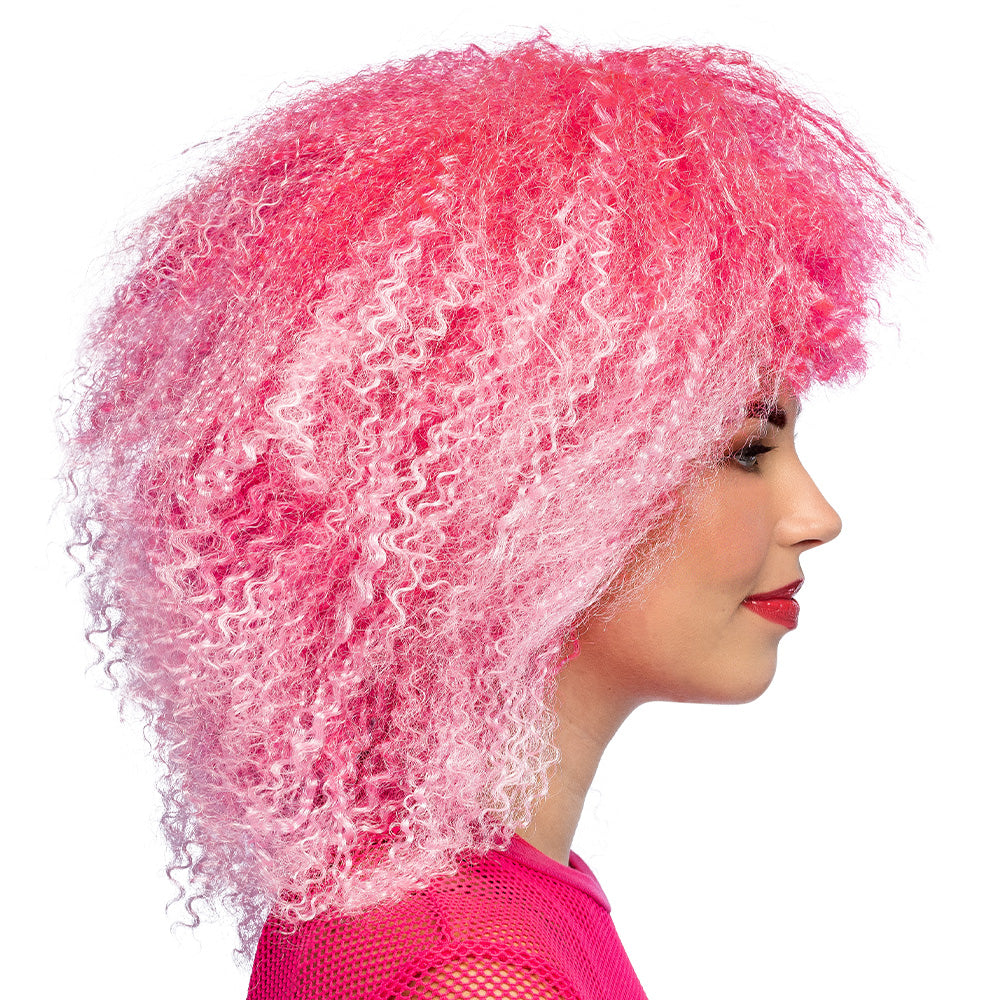 Perruque Bouclée Rose Fluo Années 80 - Accessoire de Fête