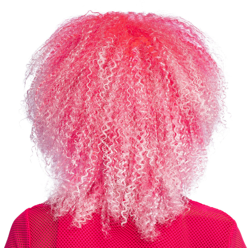 Perruque Bouclée Rose Fluo Années 80 - Accessoire de Fête