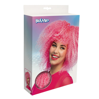 Perruque Bouclée Rose Fluo Années 80 - Accessoire de Fête