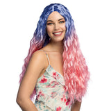 Perruque Ombré Bleu Rose Ondulée - Déguisement Fantaisie