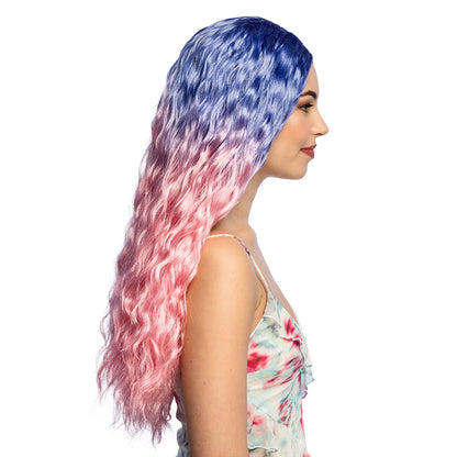 Perruque Ombré Bleu Rose Ondulée - Déguisement Fantaisie