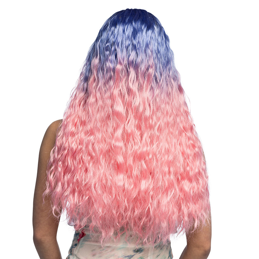 Perruque Ombré Bleu Rose Ondulée - Déguisement Fantaisie