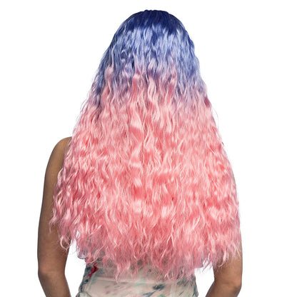 Perruque Ombré Bleu Rose Ondulée - Déguisement Fantaisie