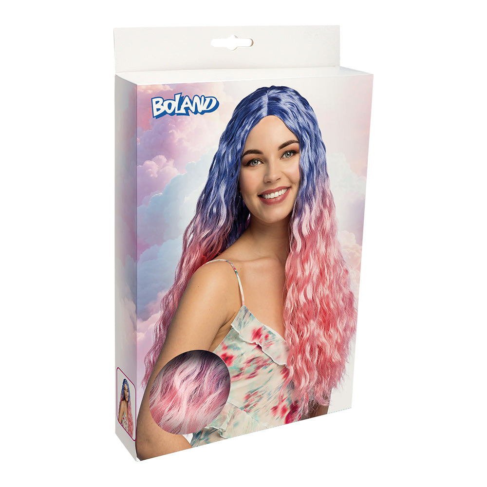 Perruque Ombré Bleu Rose Ondulée - Déguisement Fantaisie