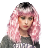 Perruque Rose et Noire Ondulée avec Frange - Déguisement Années 80