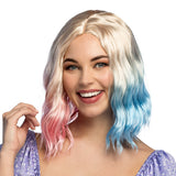 Perruque Multicolore Ondulée - Rose, Bleu et Blond Platine