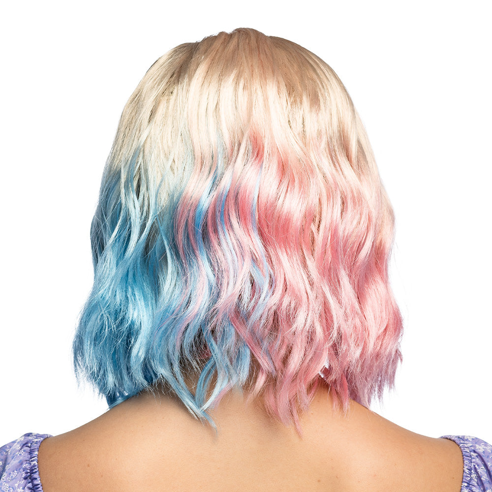Perruque Multicolore Ondulée - Rose, Bleu et Blond Platine