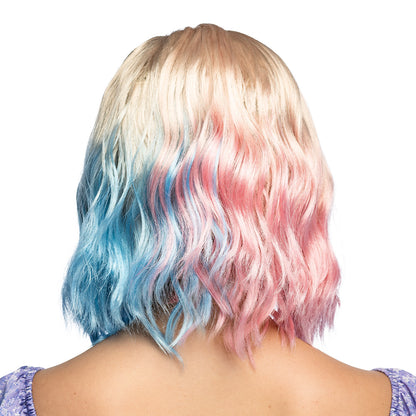 Perruque Multicolore Ondulée - Rose, Bleu et Blond Platine