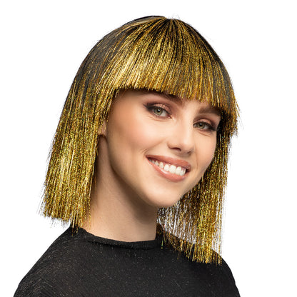 Perruque Bob Paillettes Doré Glamour Disco Femme