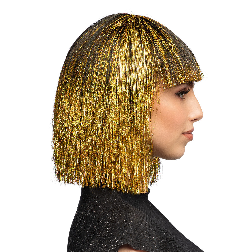 Perruque Bob Paillettes Doré Glamour Disco Femme