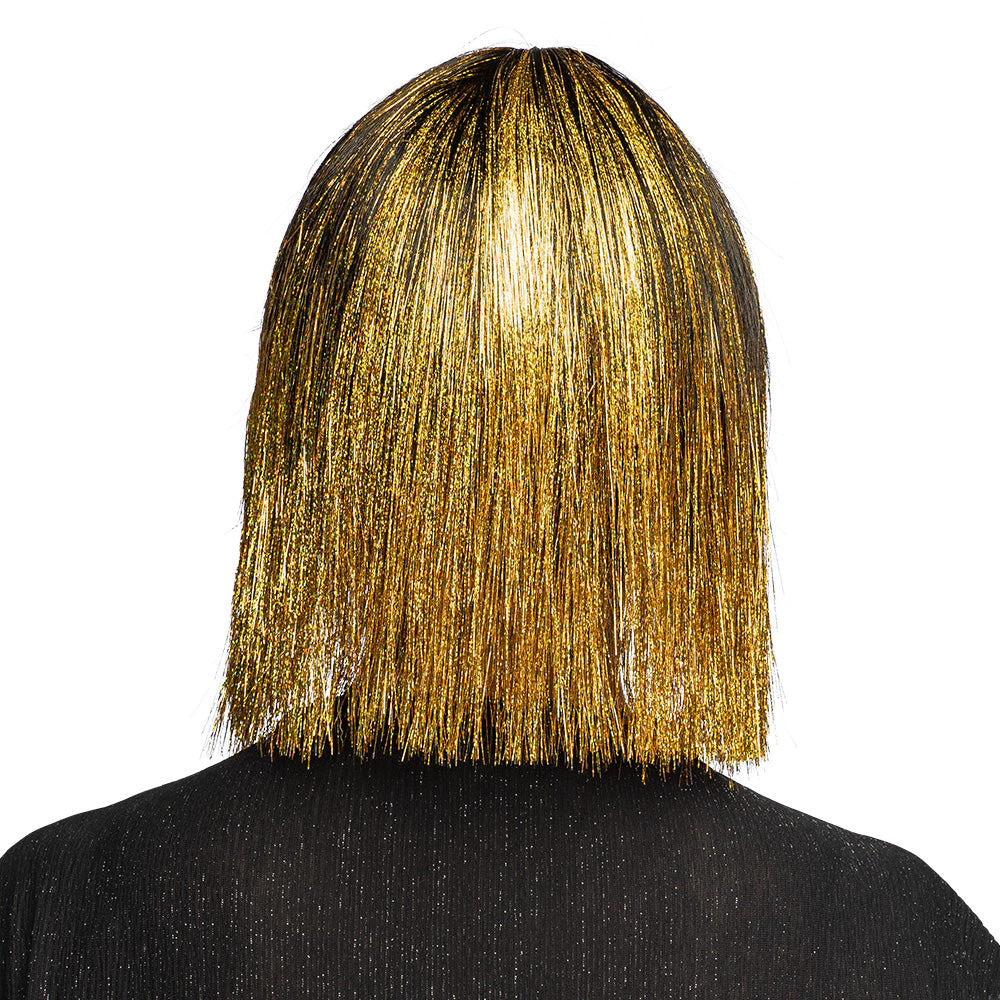 Perruque Bob Paillettes Doré Glamour Disco Femme