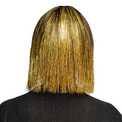 Perruque Bob Paillettes Doré Glamour Disco Femme