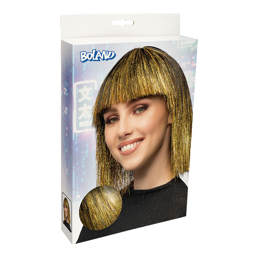 Perruque Bob Paillettes Doré Glamour Disco Femme