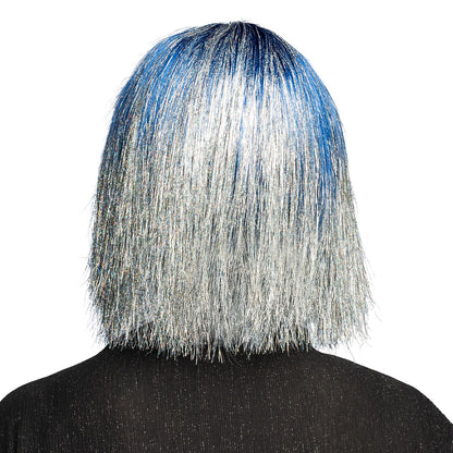 Perruque Bleu et Argent Holographique avec Frange - Déguisement Futuriste