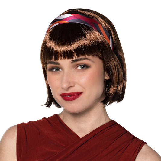 Bandeau Années 50 Rayé Multicolore avec Cheveux Bruns