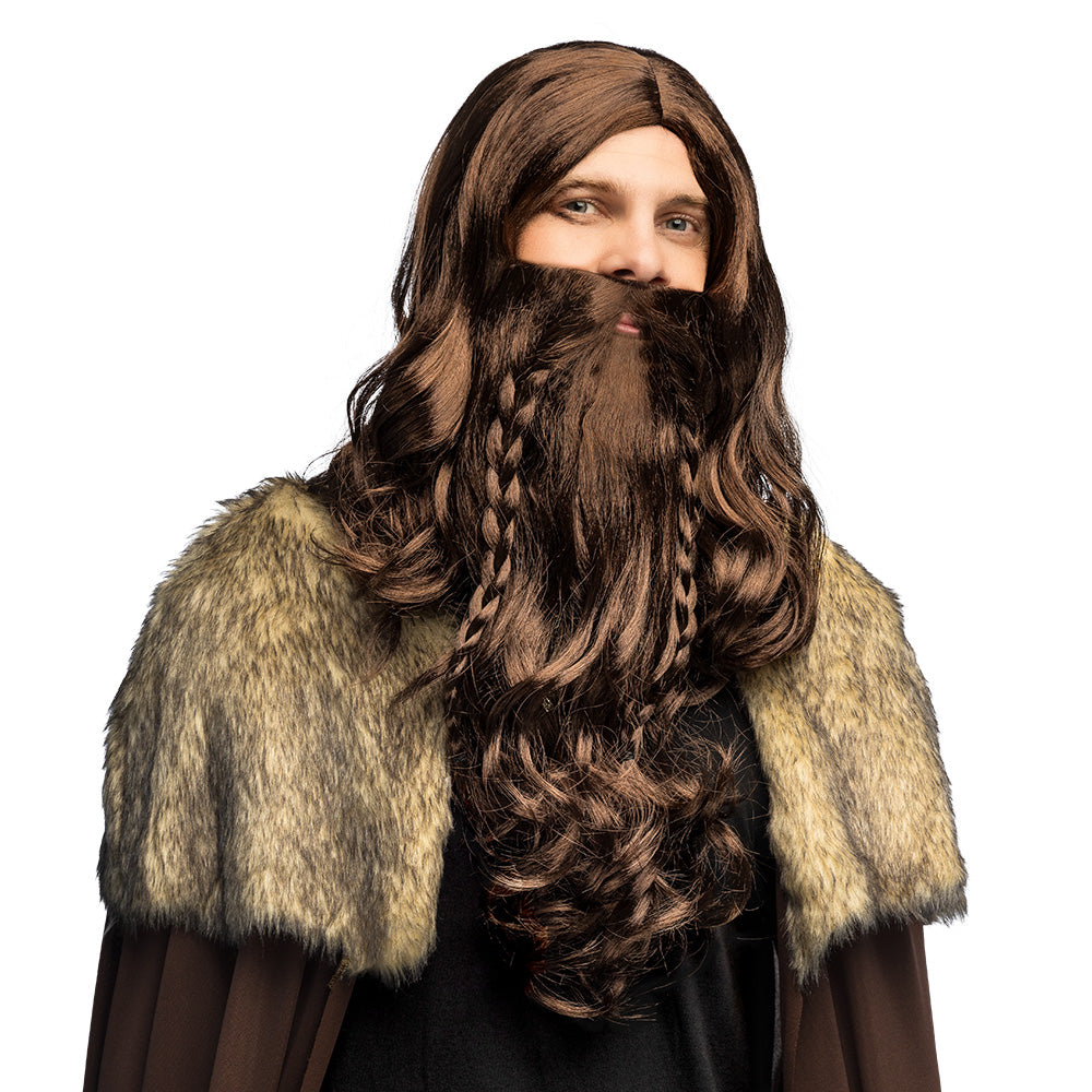 Déguisement Guerrier Viking Barbe Longue et Cape Fourrure