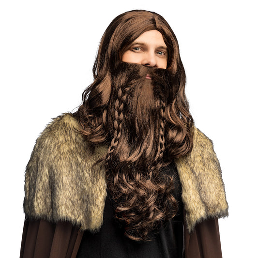 Déguisement Guerrier Viking Barbe Longue et Cape Fourrure