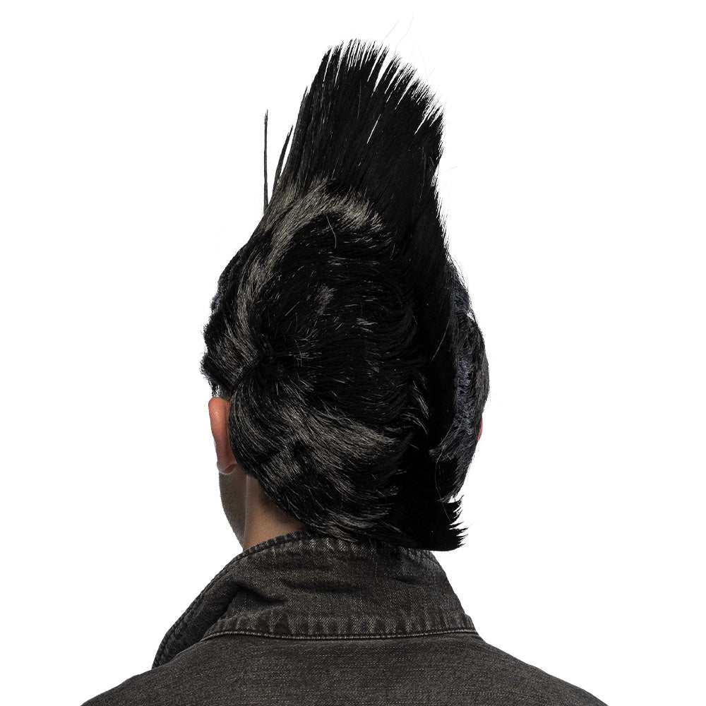 Perruque Mohawk Noir Punk Haut - Déguisement Rock Années 80