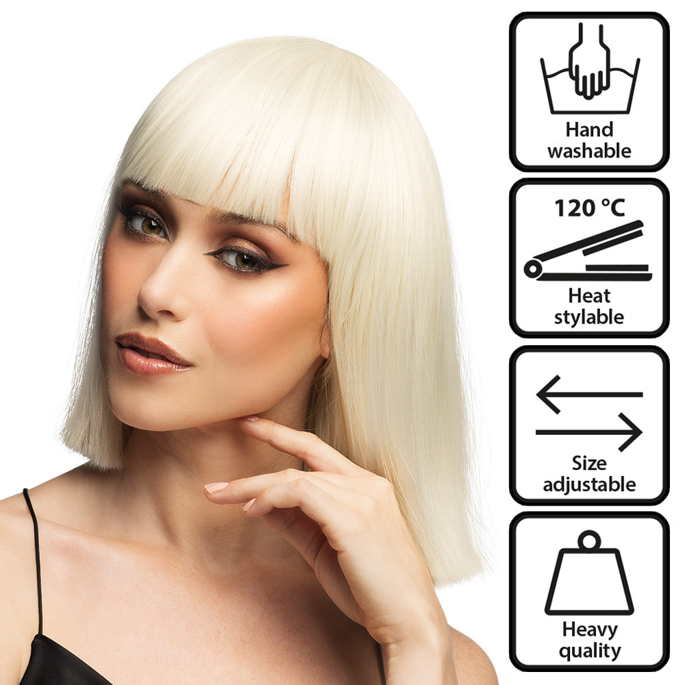 Perruque Diamilla Blonde Platine - Cheveux Longs Lisses avec Frange