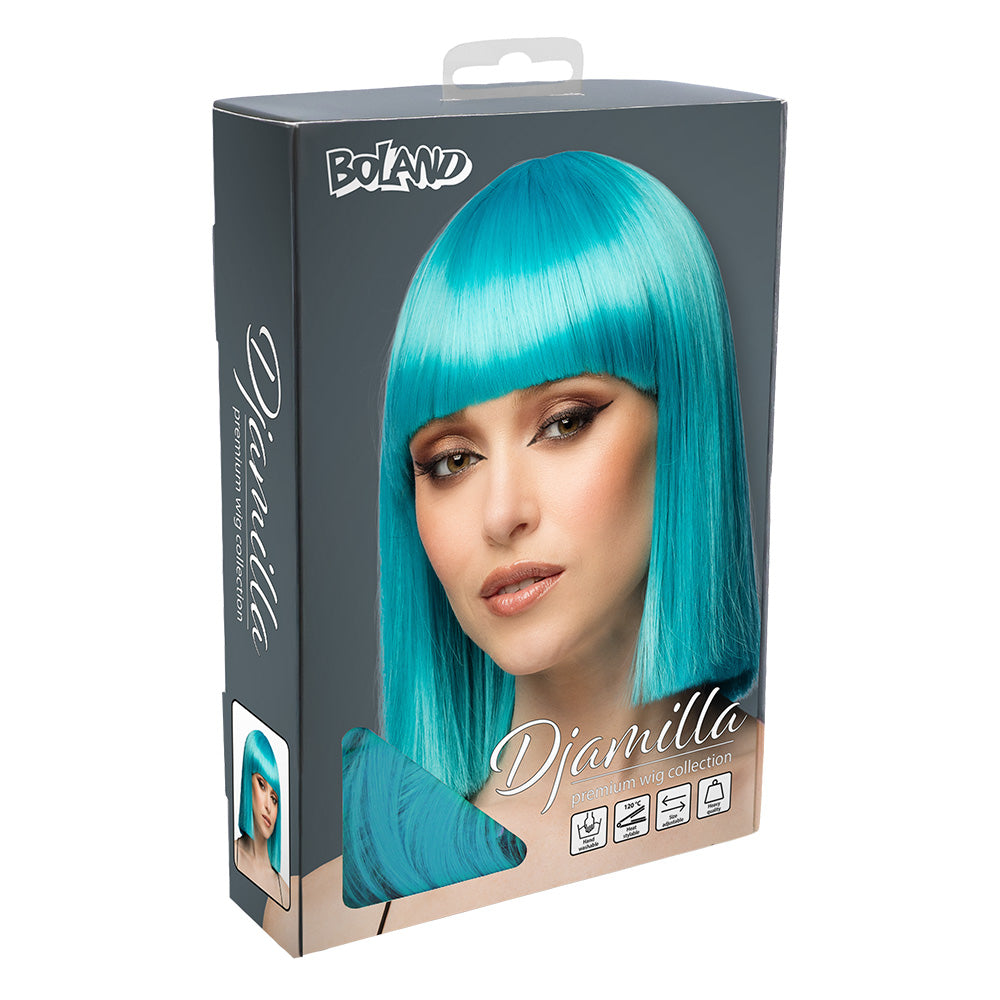 Perruque Diamilla Turquoise Longue Bob Frange - Déguisement Adulte
