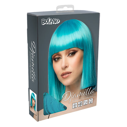 Perruque Diamilla Turquoise Longue Bob Frange - Déguisement Adulte