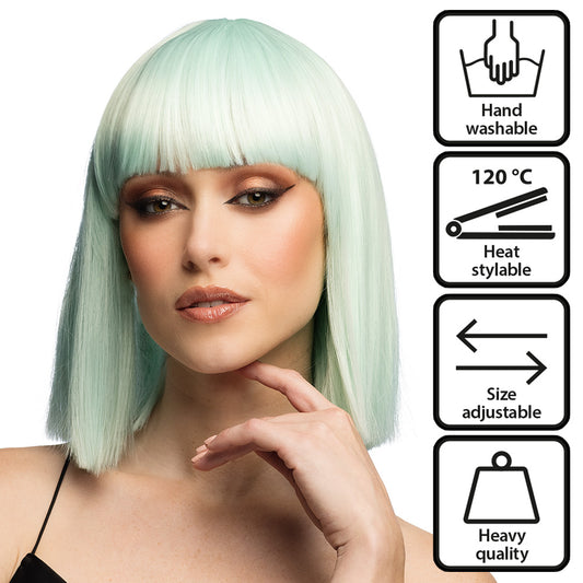 Perruque Diamilla Vert Menthe - Cheveux Longs Lisses Frange