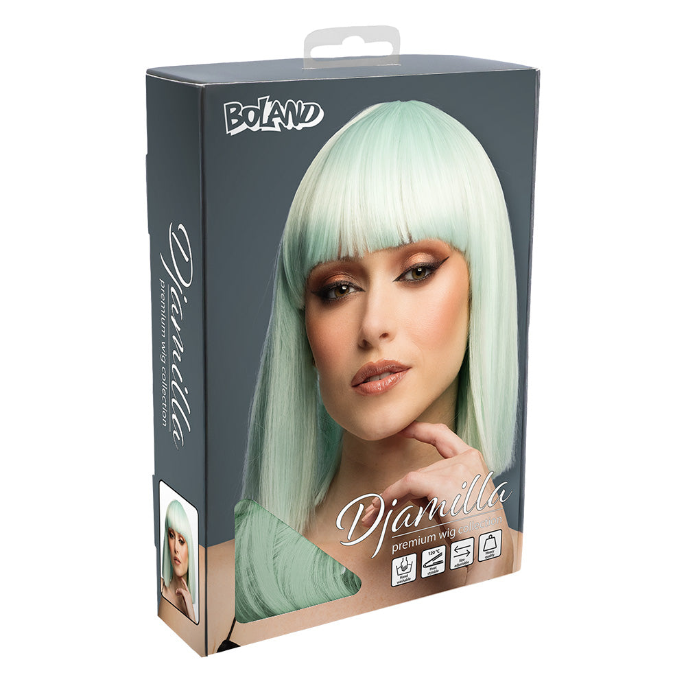 Perruque Diamilla Vert Menthe - Cheveux Longs Lisses Frange
