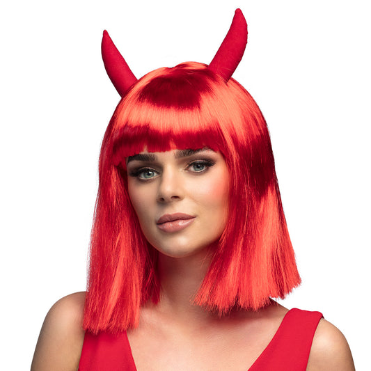 Perruque Diablesse Rouge avec Cornes - Déguisement Démon