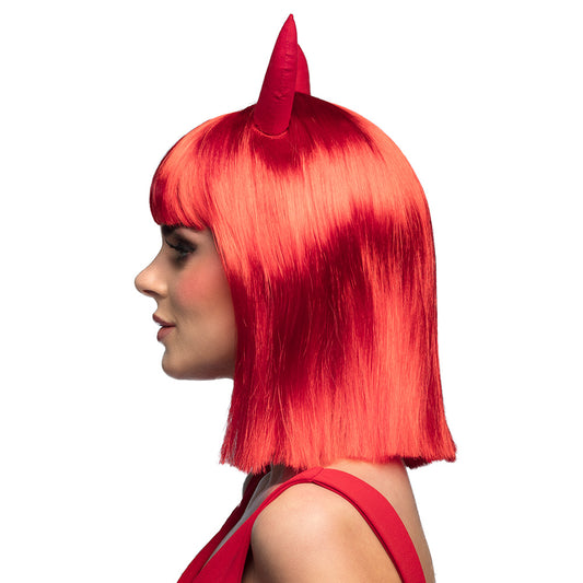 Perruque Diablesse Rouge avec Cornes - Déguisement Démon