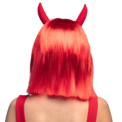 Perruque Diablesse Rouge avec Cornes - Déguisement Démon