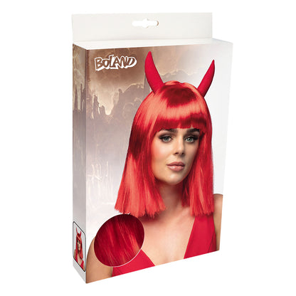 Perruque Diablesse Rouge avec Cornes - Déguisement Démon