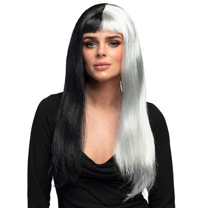 Perruque Bicolore Noire et Blanche avec Frange - Déguisement