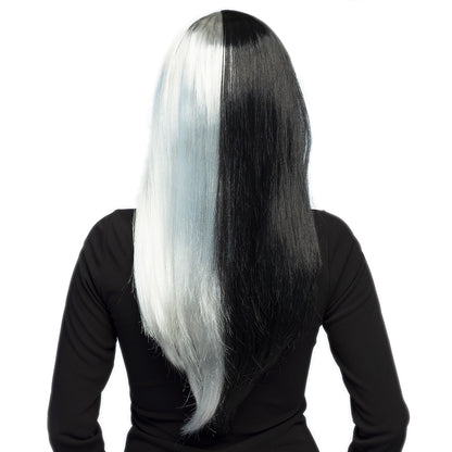 Perruque Bicolore Noire et Blanche avec Frange - Déguisement