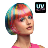 Perruque Multicolore UV Blacklight Bob à Frange | Déguisement Rave
