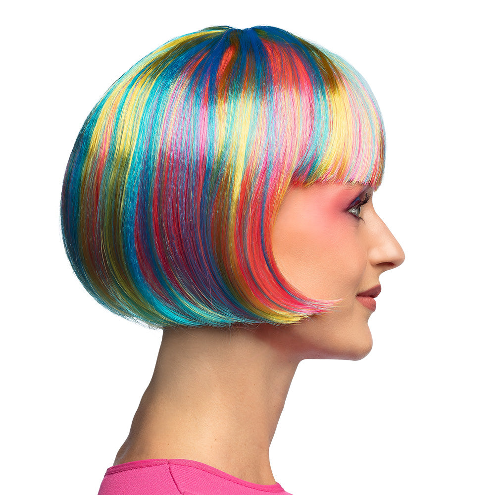 Perruque Multicolore UV Blacklight Bob à Frange | Déguisement Rave