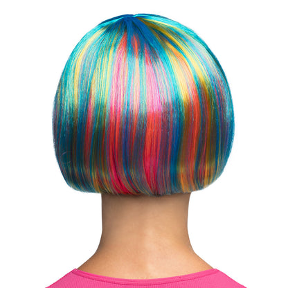 Perruque Multicolore UV Blacklight Bob à Frange | Déguisement Rave